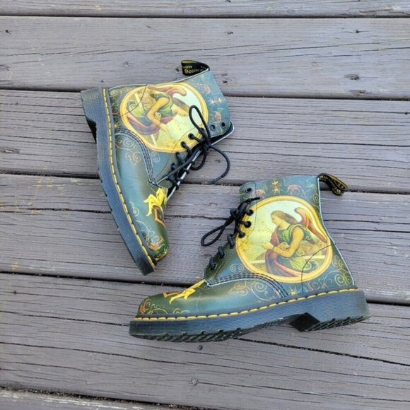 Dr Martens‎ Giovanni Di Paolo Green Leather Museum Collection Combat Boots 8 - Picture 2 of 8